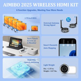 AIMIBO Wireless HDMI Transmitter and 2 Receivers, 5.8G, 60Hz, 165FT/50M, Support Multiple TVs, Touch Screen App Mirror, HDMI Wireless Extender for Laptop, Camera, TV Box to TV, Projector, Monitor