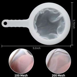 DBOO 2 Pack Ultra Fine Mesh Strainer Sieve, 100 Mesh & 200 Mesh Filter Net with Handle Hook for Soy Milk Coffee Flour Filtering Tea Juice - Easy to Wash & Store