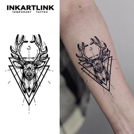 INKARTLINK Tattoo Tech, 2 Sheets Large Semi Permanent Tattoo, Adult Art Design Temporary Tattoos, Lasts 1-2 Weeks, Waterproof, Realistic Look, No Adhesive, No Reflection (Deer Deity Design)