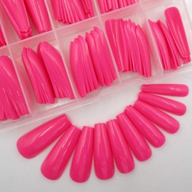 100pc Colored Coffin Press on Nails Long Ballerina False Fake Nail Tips Rose Red Full Cover Manicure Design Acrylic Nails for Women Teen Girls (Rose Red)