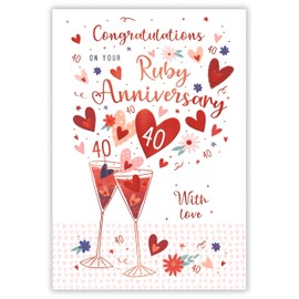 IC&G 40th Anniversary Card - Happy Ruby Anniversary Card 40 Years with Drinks and Love Hearts Design and Embossed Foil Details - Anniversary Card for a Special Couple