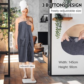 Jokisa Sauna kilt women's sauna towel with buttons, sauna towel made of 400 g/m² microfibre, with pockets and elastic band, towel dress, suitable for sauna, bathroom, swimming pool