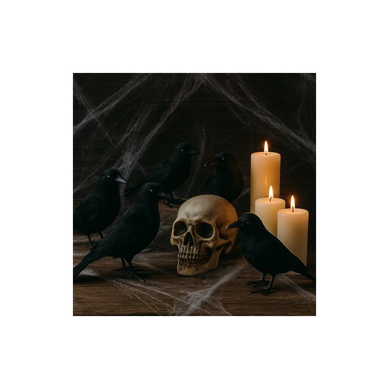 Decoración de Cuervos Artificiales Negros para Halloween, Set de 6