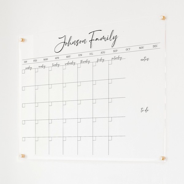 Dry Erase Acrylic Calendar for Wall, Clear Modern Calendar