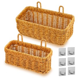 RAMFIYN 2 pack Wall Hanging Baskets for Storage Square Woven Hanging Basket with Hangers Boho Style Hanging Storage Basket for Home Decor Bathroom Kitchen