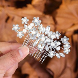 IYOU Bridal Wedding Hair Combs Silver Rhinestone Pearl Bridal Side Comb Crystal Hair Accessories for Women and Girls