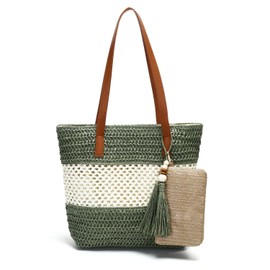 tutuebobe Beach Straw Bags for Women, Summer Travel Bag Woven Straw Purse, Handmade Clutch Beach Tote Bag Shoulder Handbags (Style B)