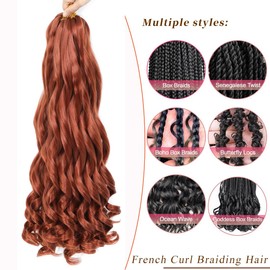 French Curl Braiding Hair 24 Inch 8 Packs Curly Braiding Hair Pre Stretched French Curls Extension Curl Crochet Braids Spiral Braiding Extensions (350#, 24 Inch (Pack of 8))