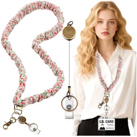 Scrunchie Lanyard Teacher for Id Badges Keys with Retractable Badge Reel Cute Teacher Lanyard for Women Black Nurse Stretchy Lanyards Key Lanyards with Clip Teachers Nurse Gifts Teacher Essentials-J