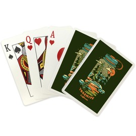 Lantern Press Yosemite National Park, California, Water Bottle, Distressed Vector, Dark (52 Playing Cards, Poker Size Card Deck with Jokers)