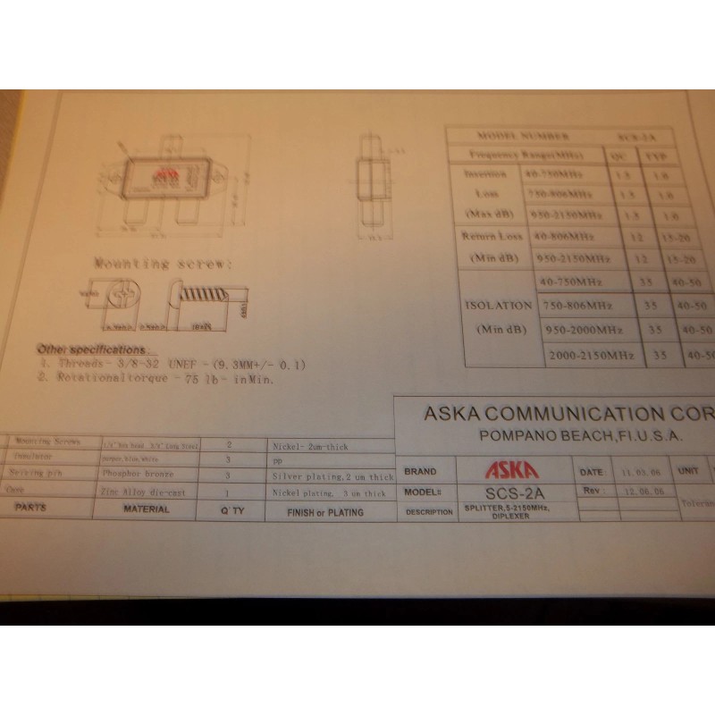 Aska SCS-2A DIPLEXER 5-2150 MHz Satellite-Cabl