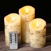 Eywamage Birch Bark Flameless Pillar Candles with Remote, Flickering Rustic