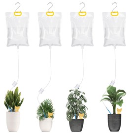 Flintronic 4 Stück 3,5L Pflanzen BewäSserungTropfbewässerungsbeutel, Automatische Tropfbewässerungssysteme, mit Verstellbarem Durchfluss Ventilschalter, Kunststoff Bewässerungsgerät, Gelbsticker