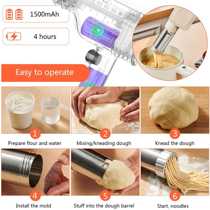 QCQDL Electric Pasta Maker, Handheld Pasta Maker Machine, All-in-One Cordless