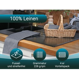 ZOLLNER Set of 4 Tea Towels, 50 x 70 cm, Linen, Grey