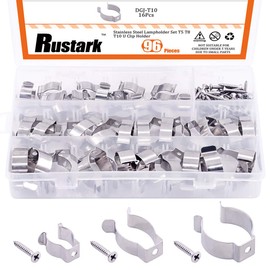Rustark 48 Pcs U Clip Holder Set with T5 T8 T10 Stainless Steel Lampholder Mounting Support Lamp Bracket for LED Light Fluorescent Tube Bulb