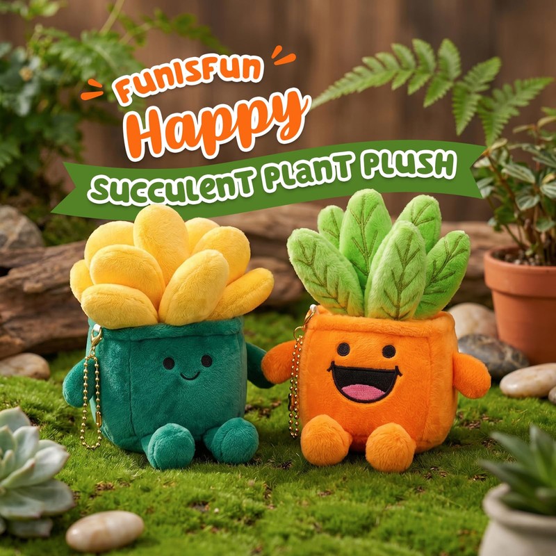 FunisFun Succulent Plant Plush - Happy Grow Pots Artificial Succulent