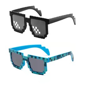 JINTOU 2 pcs Thug Life Sunglasses Mosaic Pixel Sunglasses Adult Kids Party Favors（Blue,Black）