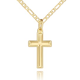 GLOSOLE Gold Cross Necklaces for Women 14K Gold Necklaces for Women Crosses Necklace for Womens Classic Simple Cross with Clean Lines Crosses Pendant for Womens Chain Necklace