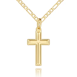 GLOSOLE Gold Cross Necklaces for Women 14K Gold Necklaces for Women Crosses Necklace for Womens Classic Simple Cross with Clean Lines Crosses Pendant for Womens Chain Necklace
