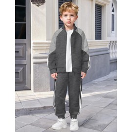 NECIOUS Boys Clothes Size 8 10 Kids Boys Winter Clothes 2 Piece Grey Long Sleeve Zip Up Sweatshirt Jogging Pants Fall Athletic Clothing Sets