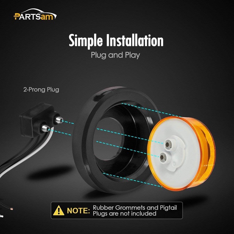 Partsam 2Pcs 2.5 Inch Round Led Side Marker Lights Amber