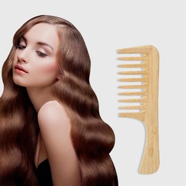 Large Tooth Comb, Bamboo Wide Tooth Comb with Handle, Large Tooth Anti-Static Curly Hair Shampoo, Detangling Hair Comb for Women and Girls