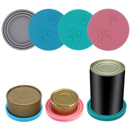 SLSON 4 Pack Pet Food Can Cover Set, Universal Silicone Cat & Dog Food Can Lids Fitting 3 Standard Sizes