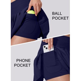 YYV - Falda plisada de tenis con 3 bolsillos para golf, cintura alta, elástica, para mujer, para entrenamiento atlético, casual, para mujer, marino, Large