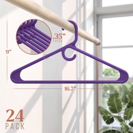 NEATERIZE Thick Heavy Duty Hangers - Purple Plastic Clothes Hangers 24 Pack - Great for Coat Hanger, Jackets Jeans & Suit Hanger for Closet, New Apartment Essentials Percheros Ganchos para Colgar Ropa
