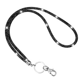 Ymapinc Bling Lanyard, 19.7'' Office Crystal Neck Strap Lanyard with Metal Clasp & Keyring, Rhinestones Lanyard Keychain Neck Lanyard for Women, ID Card, Keys Strap (Black)