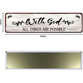 with God All Things are Possible Sign and Decor, Spiritual Decor, Christian Decorations, Jesus and God, Bible Verses Wall Decor, Scripture Wall Art, 4x16 Inch Metal Sign