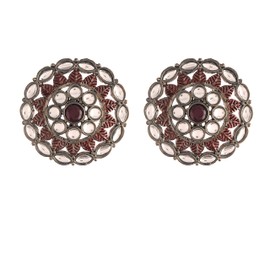 I Jewels Womens 18K Silver Oxidized Indian Wedding Bollywood Kundan Studded Meena Work Designer Circular Stud Earrings (E2932Zm) Maroon
