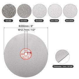 uxcell 5pcs Diamond Sanding Grinding Disc Set, 8-Inch (200mm) Grit 80/400/800/1500/3000 1/2" Arbor Hole, Flat Lap Wheel Polishing Discs for Gemstone Tile Glass Stone Metal