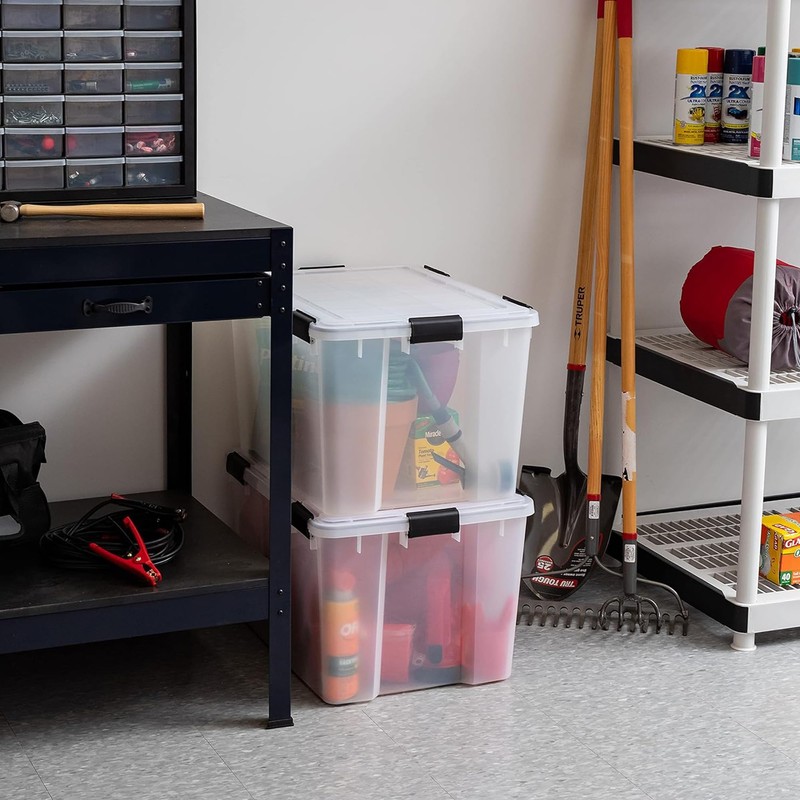 IRIS USA WeatherPro 74 Qt Storage Bins with Lids, 2