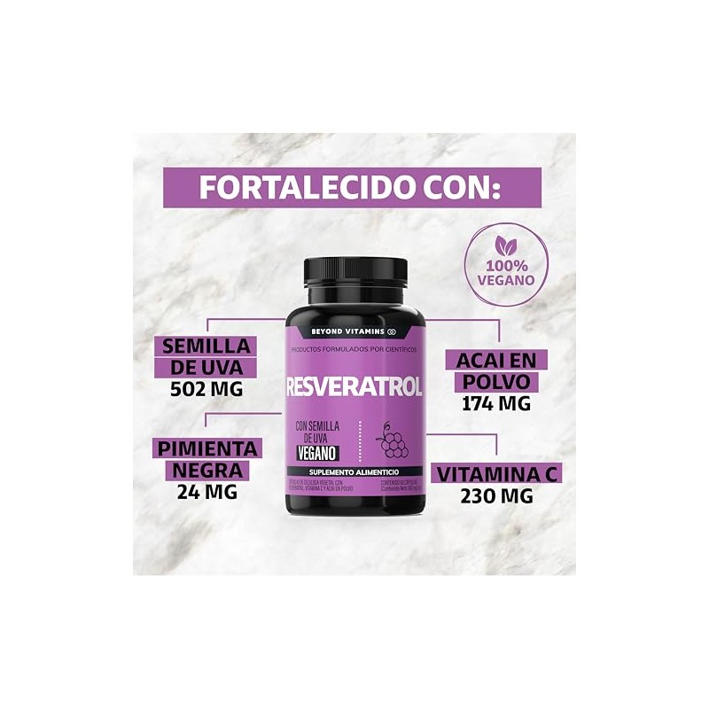 Trans Resveratrol 1160mg Por Porción Potente Antioxidantes Pimienta Negra Absorción
