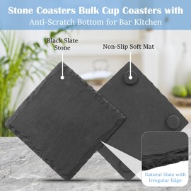 Black Nature Stone Coasters Set of 2 - Desk Drink Coaster for Coffee Maker - White Elephant Gift Option for Office, Bar, Kitchen & Home - Protect Wood & Glass Surfaces Stylishly
