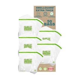Smelly Proof 50pk Reusable Food Storage Bags - Made in USA, Dishwasher-Safe, BPA FREE, NO PEVA, XL Clear FLAT 10.5" x 12"
