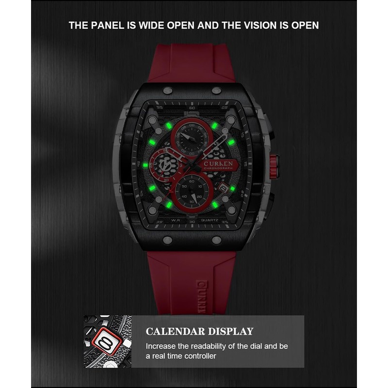PASOY Luxury Chronograph Watches for Mens Rubber Strap Black Waterproof