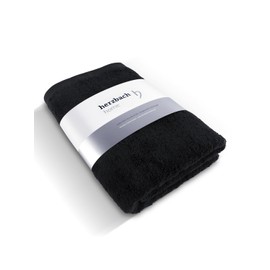 herzbach home Deep Black Collection Sauna Towel Extra Long 80 x 200 cm 100% Cotton Soft and Absorbent Colour: Black