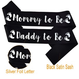 PANBINN 2PCS Mommy To Be Sash & Daddy To Be Sash Black Silver, Gift Ideas for New Mom and Dad, Pregnancy Announcement for Gender Reveal Supplies
