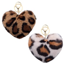 Leopard Print Keychain Accessories Y2k Keychains for Girls Women Vintage Leopard Heart Charms for Handbag Purse Fluffy Heart Keychain for Backpack Bag Decorations for Women Girls Animal Keychain 2 Pcs