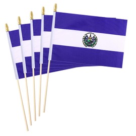 5 Pack El Salvador Small Mini Wood Hand Held Stick Flag,Suitable For Various Holiday Parties, World Cup, National Day, And National Flag Day.