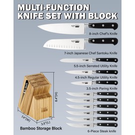 Cooks Standard Kitchen Knife Set with Block 12-Piece, Stainless Steel Forge High Carbon German Blade with Expandable Bamboo Storage Block for Extra Slots, Black