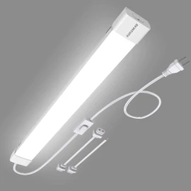 KUKUMAO 5000K Plug-in LED Tube Light Fixture, 18W Linkable Cabinet Light for Garage, Kitchen, Bathroom, Closet, Office - 2Ft, Triproof, White