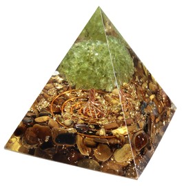 Nupuyai Tiger's Eye Tree of Life Crystal Pyramid Stone with Reiki Symbol, Gemstone Pyramid Chakra Healing Stone Meditation Feng Shui Home Decoration