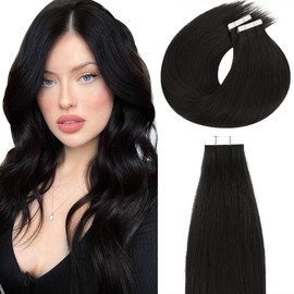 Lacer Real Human Hair Tape in Extensions 24 Inch Hair Extensions Tape in Hair Extensions Human Hair Black Invisible Tape in Human Hair Extensions Seamless Hair Extensions Natural Black 50g 20pcs