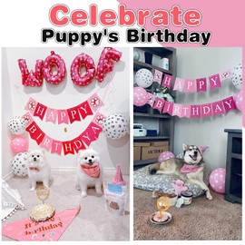 AROIC Dog Birthday Bandana Set, Pet Party Decorations Kit with 2 Bandanas, Fun Pet Birthday Party Decorations for Small Medium Dogs Pets, Cute Puppy Celebration Outfit with Hat, Bow Tie & Balloons
