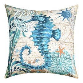 Vintage Seahorse Throw Pillow Covers 18"x18" Set of 2 Soft Retro Octopus Print Pillow Cases Cushion Covers For Living Room Bedroom Ocean Sea Animal Decorative Throw Pillowcases for Sofa Couch Chair