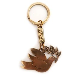 IconsGr Ancient Greek Dove of Peace Keyring with Olive Branch, gold